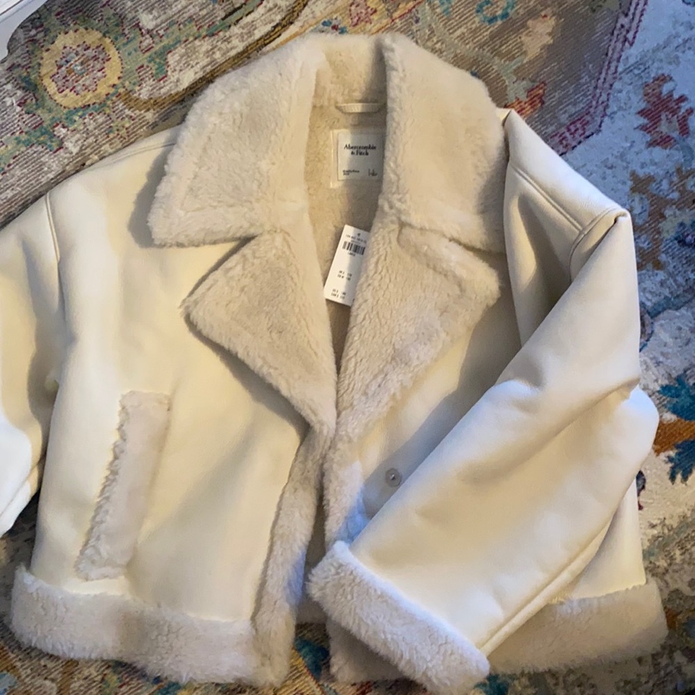 All new white fake leather and fur Abercrombie winter jacket